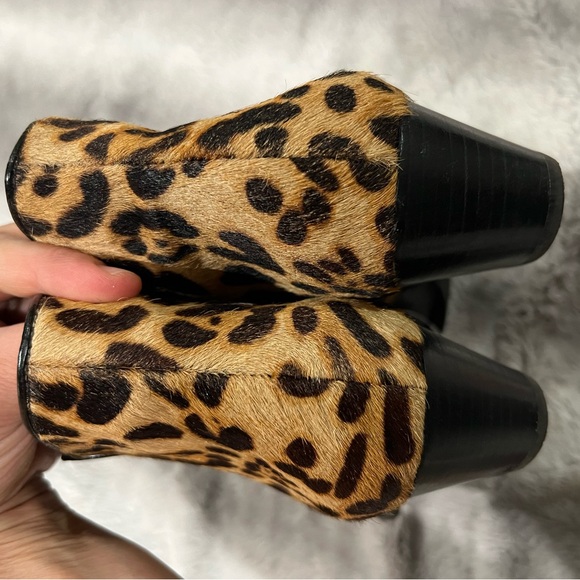 Franco Sarto Shoes Quasar Black Leather Leopard Print Ankle Booties Size 8 - Picture 6 of 14